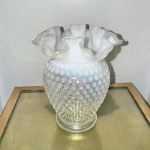 Fenton French Opalescent Hobnail Ruffled Rim Vase
